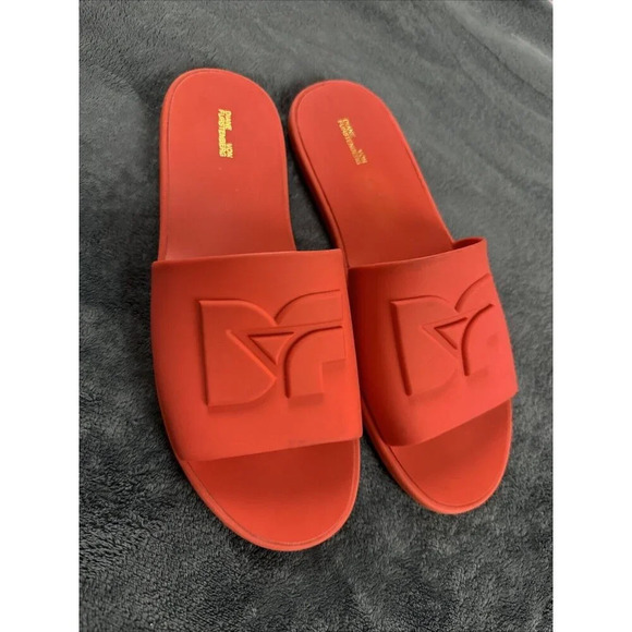 Diane Von Furstenberg "Kellan" Orange Rubber Slide Sandals w/Logo 8M MSRP $200 - Picture 3 of 16